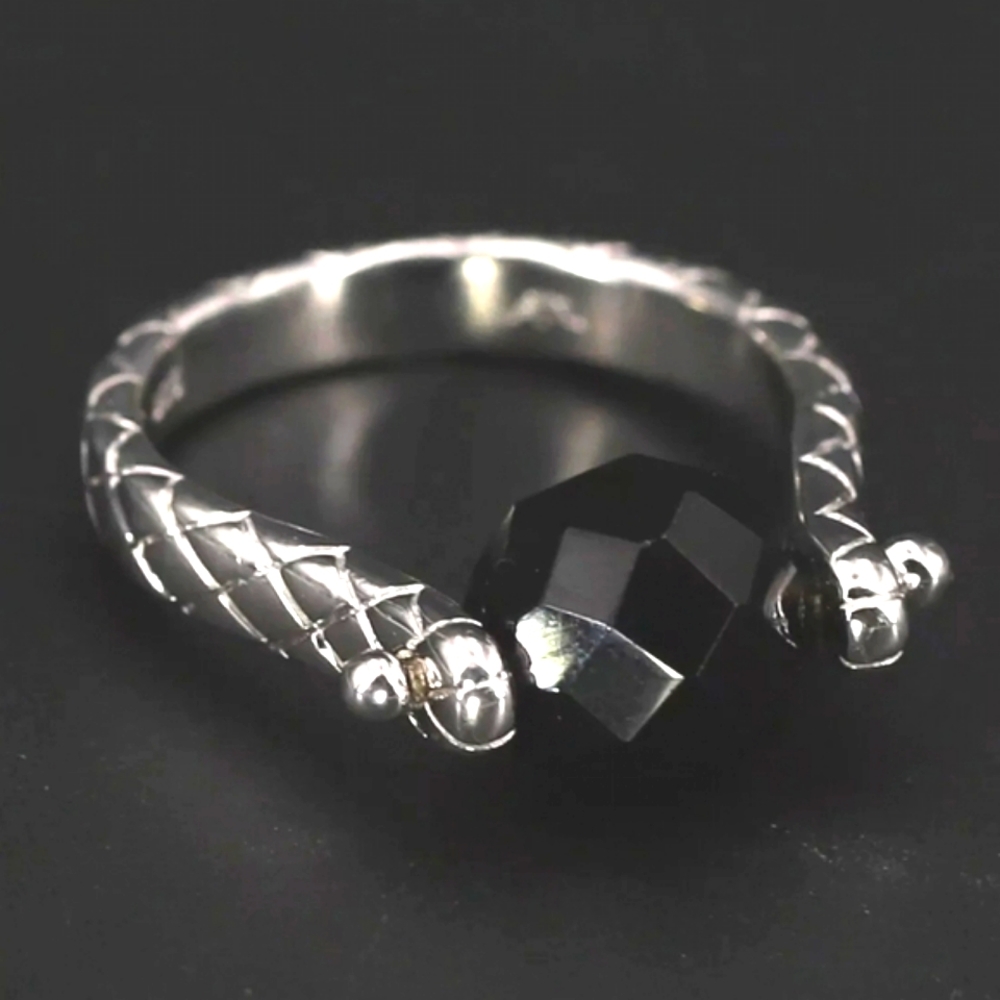 Sale TRUE VINTAGE Crosshatch Black Agate 925 Spinner Ring Sz 8 4.5g ATI